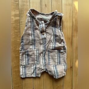 Gender Neutral Striped Baby Romper with Pockets